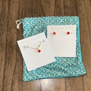 Kendra Scott Red Earrings and Necklace Set